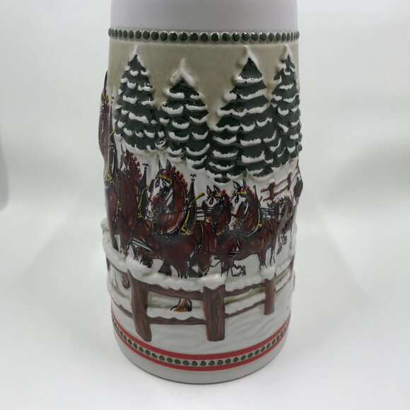 Anheuser-Busch Budweiser Holiday Stein 1984 Clydesdale passing covered bridge - Picture 2 of 8